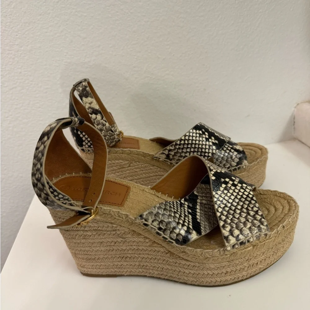 NWOT Tory Burch Selby Snake Printed Leather Wedge Platform Espadrille